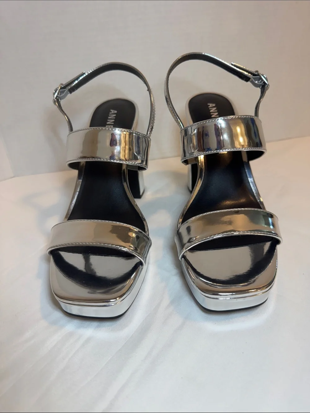 Anne Klein Chrome Metallic Platform Sandals